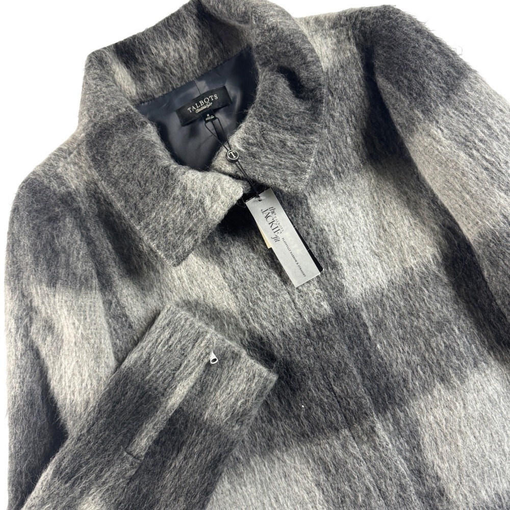 Talbots Jackie Fit Jacket Women 8 Grey Plaid Alpaca Wool Blend Fuzzy Ombre Coat